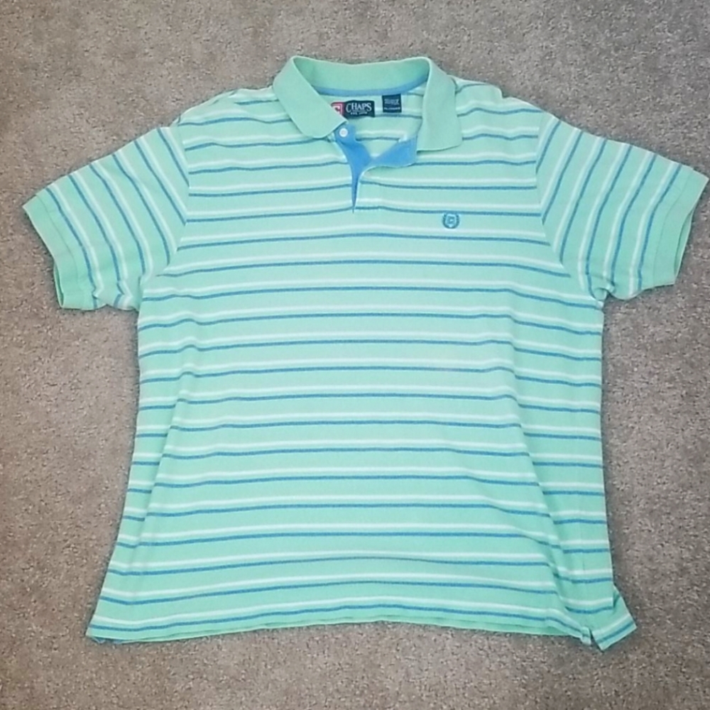 Chaps Golf Polo Shirt Men's XL Lime Green Light Blue White Stripes